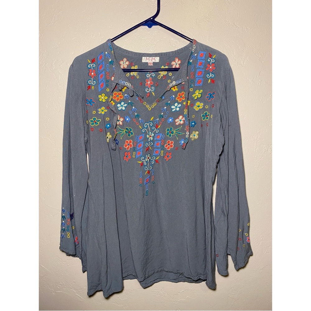Embroidered Bell Sleeve Blouse